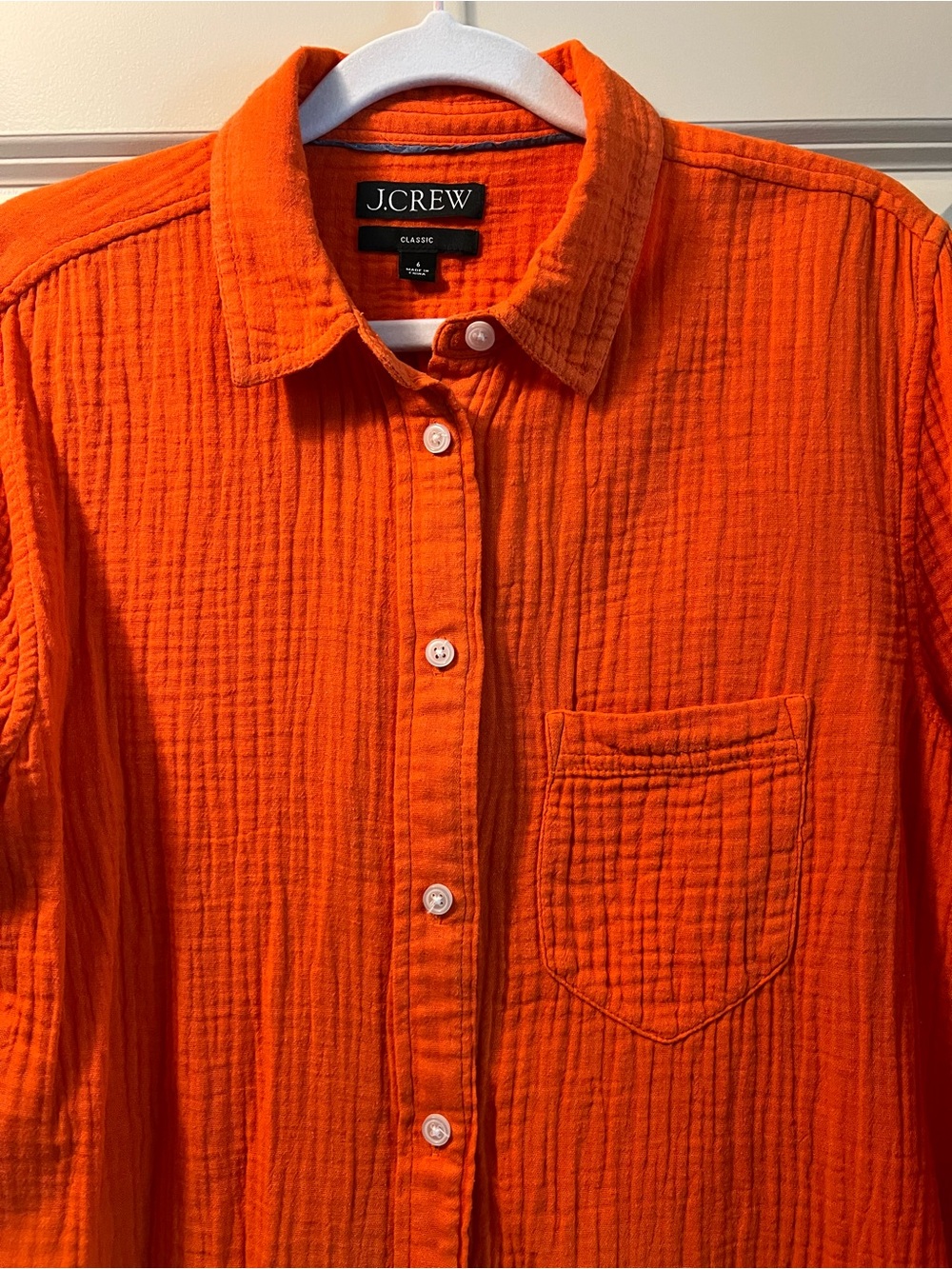 J.Crew Classic Bright Orange Double-Gauze Button-Up / Size 6 - Picture 12 of 14
